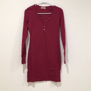 NWT Button Down Henley Ribbed Knit Dress burgundy